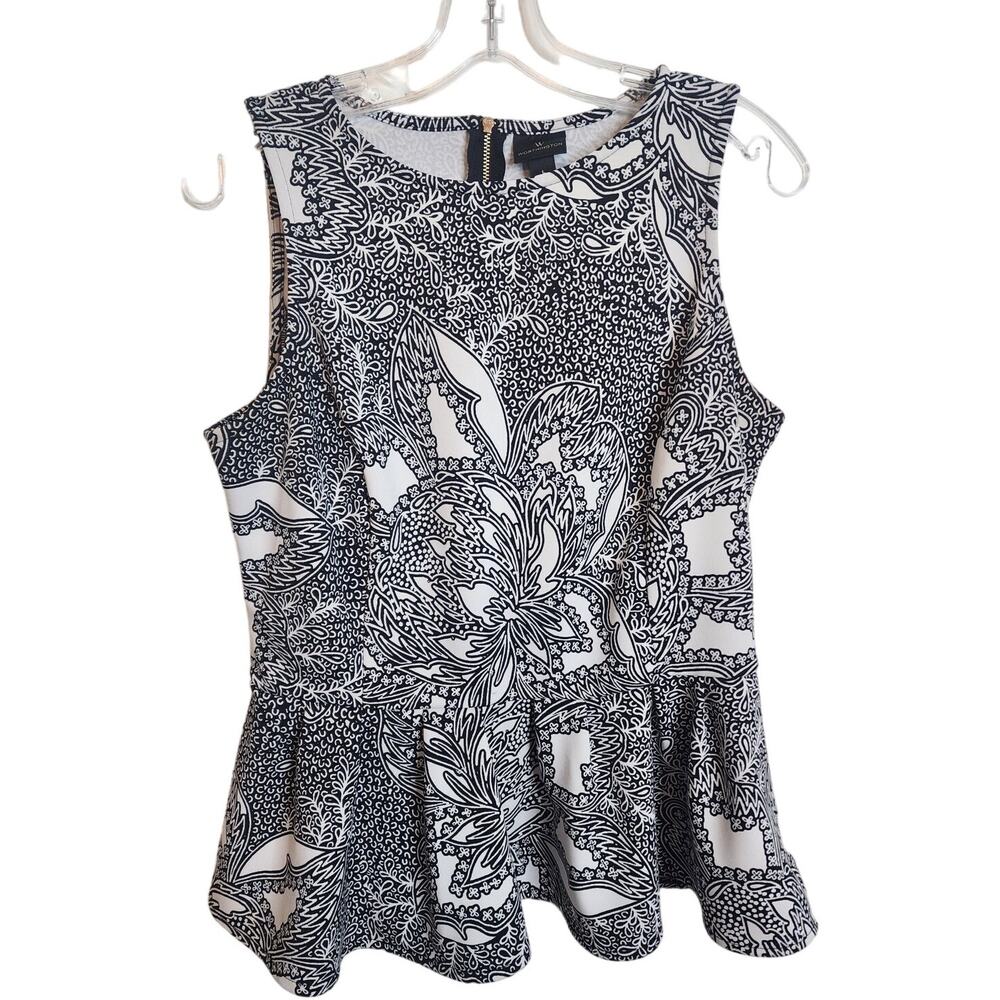 Worthington Black/White Floral Peplum Top, Large